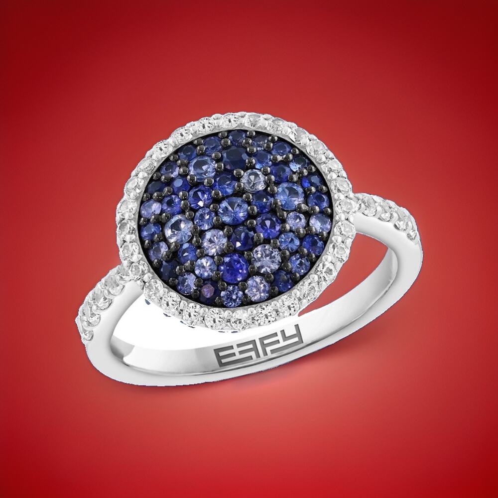 New! Effy Blue & White Sapphire Round Ring /Sterling Silver / Size 7 /MSRP $975